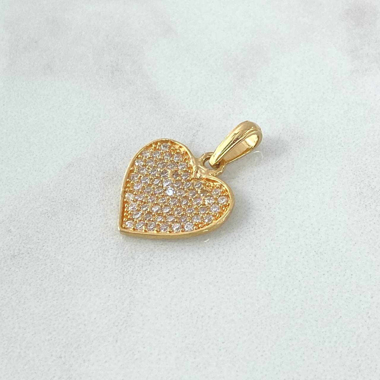 Dije Corazón Cojin 1.9gr / 2.3cm / Borde Liso Circones Blancos Oro Amarillo 18K ©