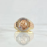 Anillo Rostro Jesus 7.8gr / T10 1/2 / Circones Blancos Tres Oros 18K