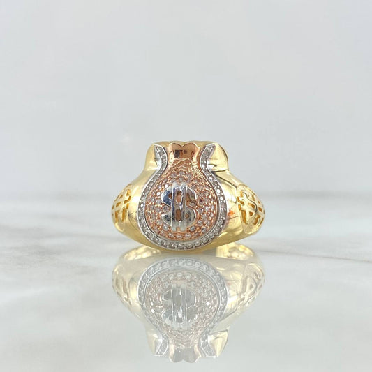 Anillo Bolsa Dinero 10.4gr / T11 3/4 / Circones Blancos Tres Oros 18K