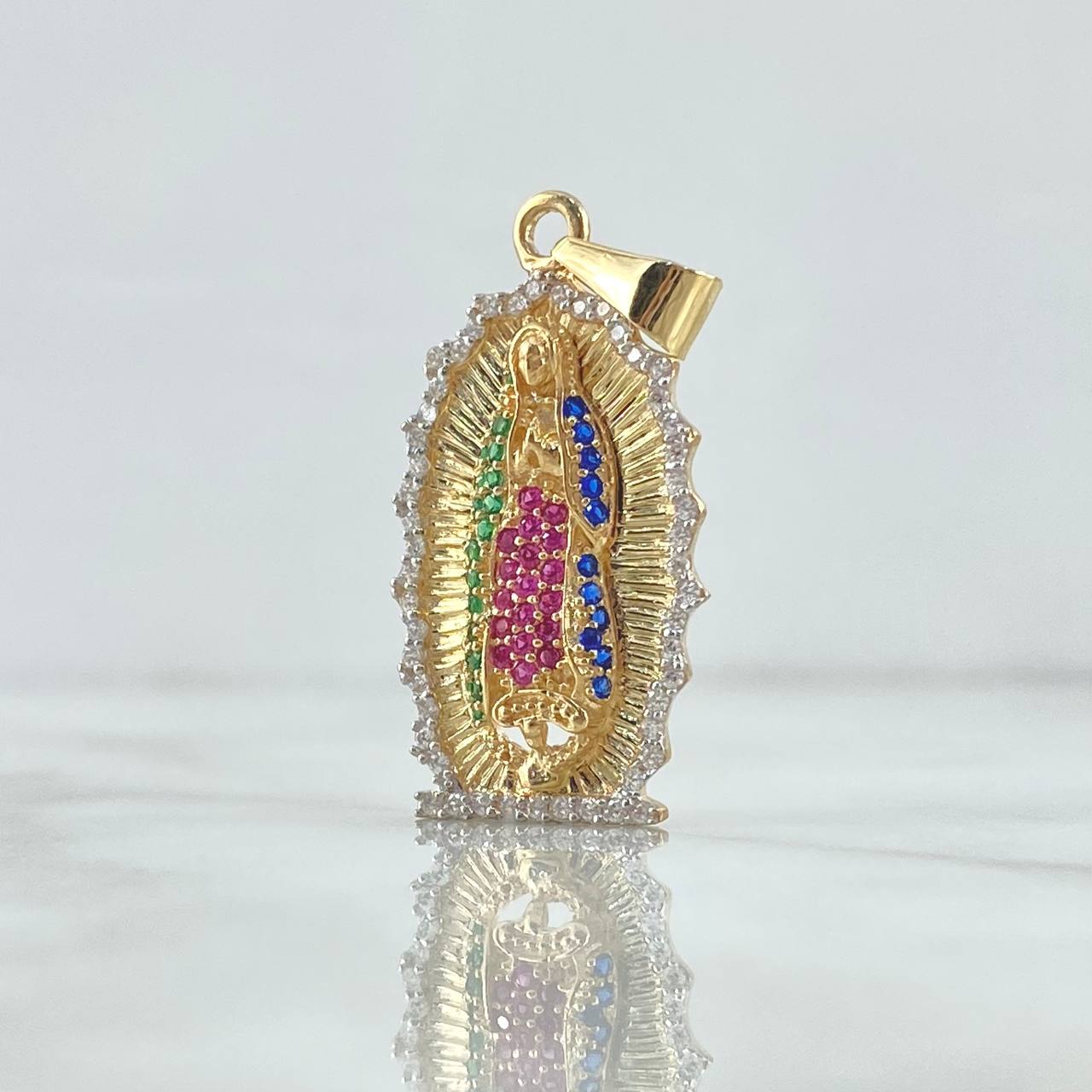 Dije Virgen Guadalupe Silueta 5.8gr / 4cm / Circones Blancos - Verdes - Fucsias - Azules Oro Amarillo 18K