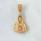 Dije Virgen Fatima 8.1gr / 4.2cm / Circones Blancos - Fucsia Dos Oros Amarillo Rosa 18K