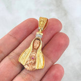 Dije Virgen Fatima 8.1gr / 4.2cm / Circones Blancos - Fucsia Dos Oros Amarillo Rosa 18K