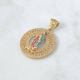 Dije Virgen Guadalupe Tribal 7.9gr / 3.6cm / Circones Blancos - Verdes - Fucsias Dos Oros Amarillo Blanco 18K