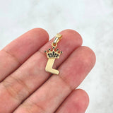 Dije Letra L Corona 0.9gr / 2.2cm / Circones Negros Oro Amarillo 18K