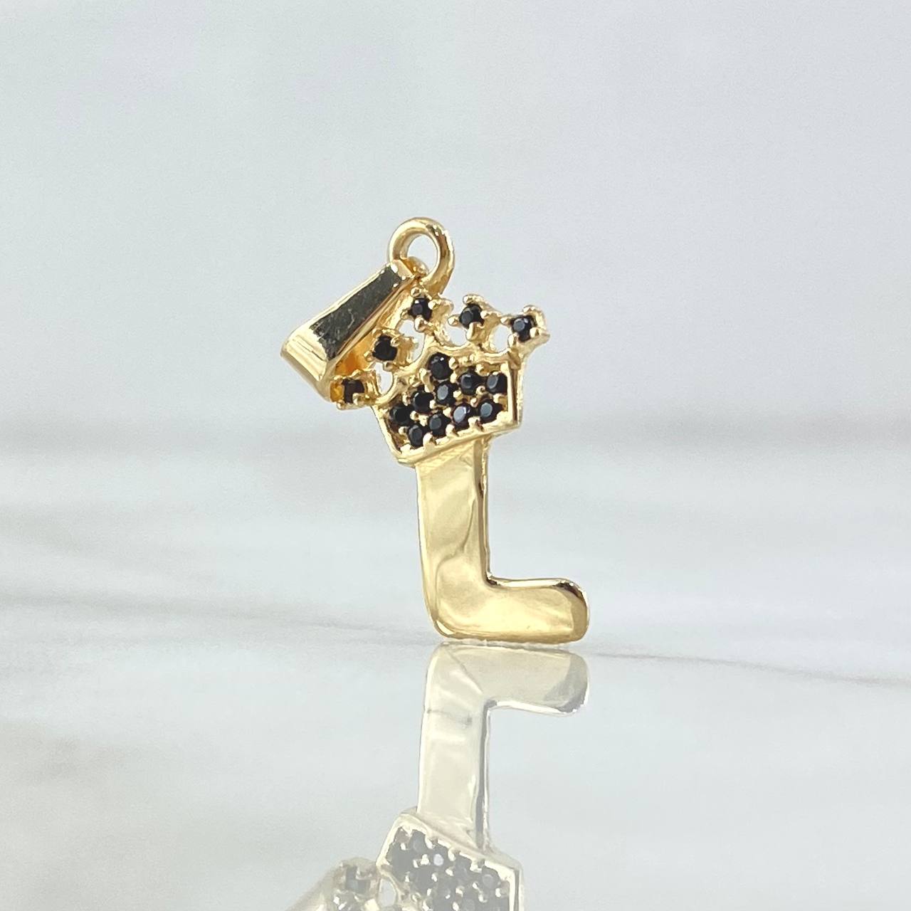 Dije Letra L Corona 0.9gr / 2.2cm / Circones Negros Oro Amarillo 18K