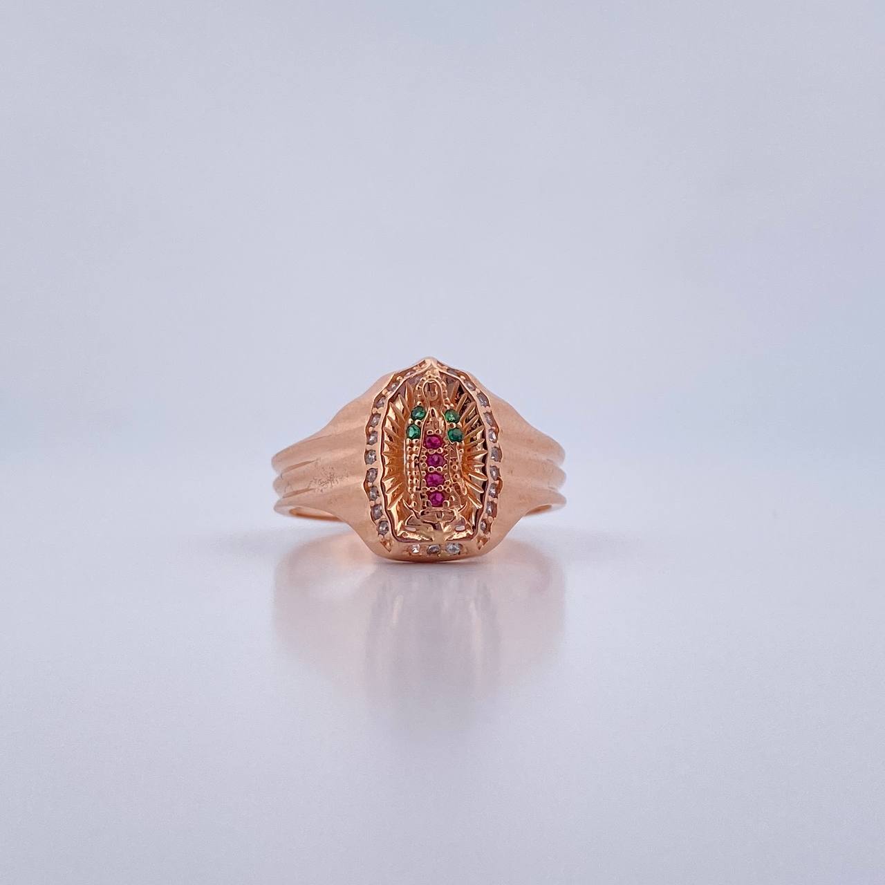 Anillo Virgen Guadalupe 4.5gr / T8 1/2 / Circones Fucsias Verdes Blancos Oro Rosa 18K $