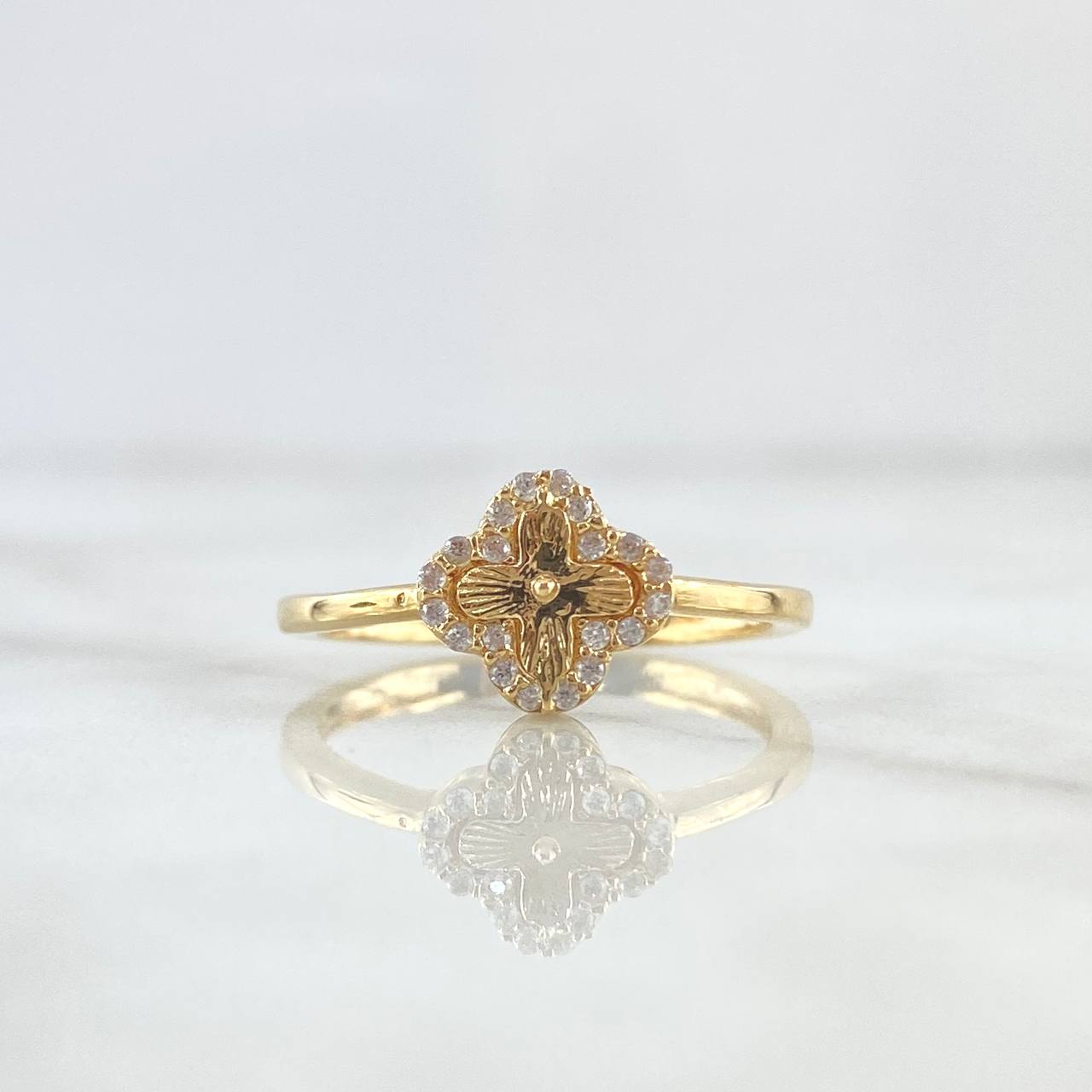 Anillo Treból VCyA 2.4gr / T7 3/4 / Diamantado Circones Blancos Oro Amarillo Nac. Esp. 18K ©