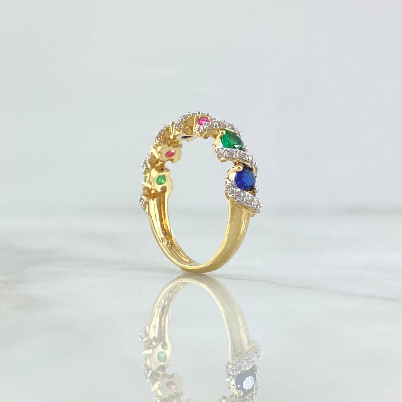 Anillo Circulos en Lazo 3.05gr / T5 3/4 / Circones Blancos Azul Rey Fucsia Verde Oro Amarillo 18K ©