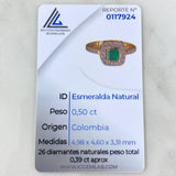 Anillo Halo Cuadriculado 3.85gr / T6 3/4 / 52pts Diamnates 40pts Esmeralda Oro Amarillo (Joya) ©