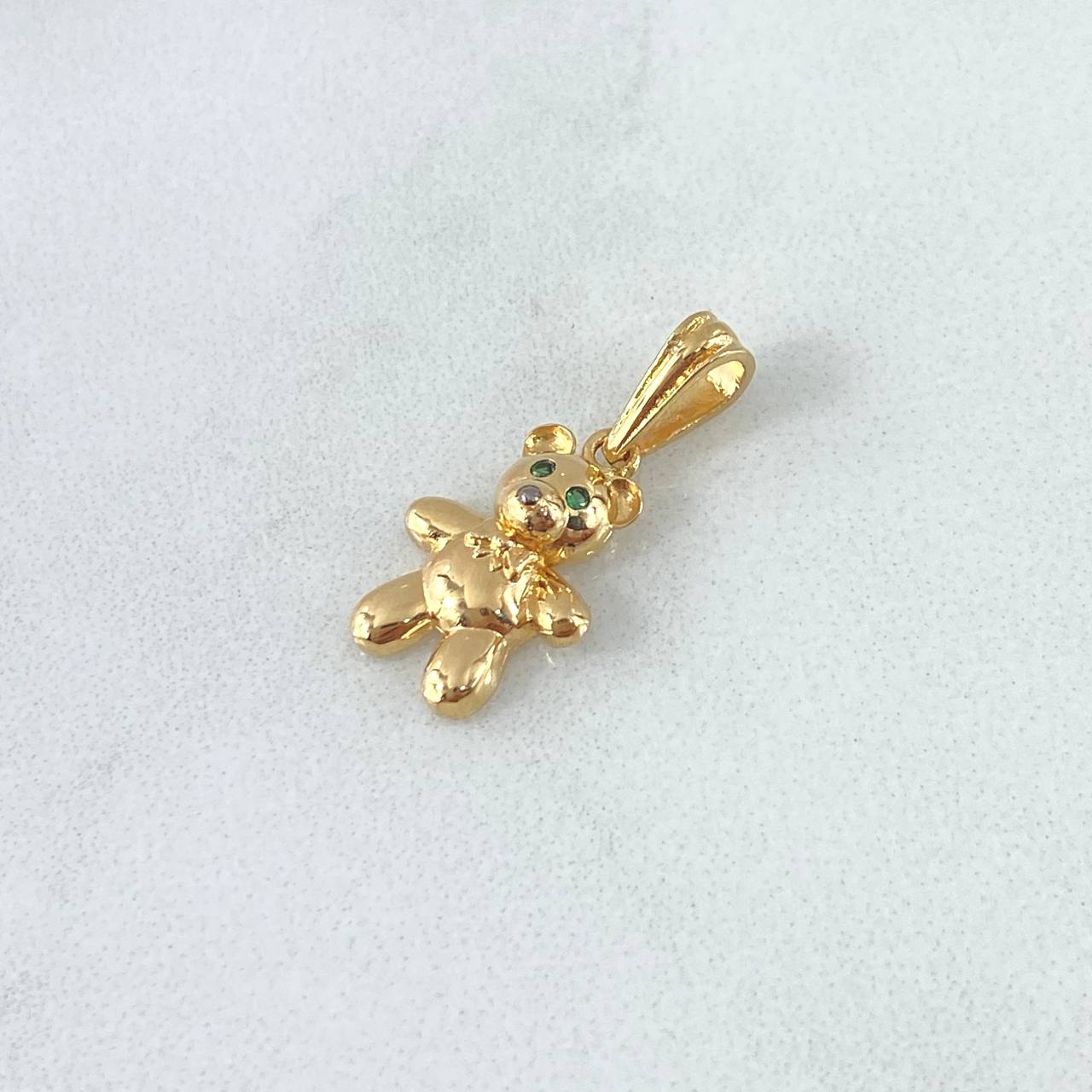 Dije Oso Corbatin 1.1gr / 1.9cm / Ojos Verdes Oro Amarillo 18K