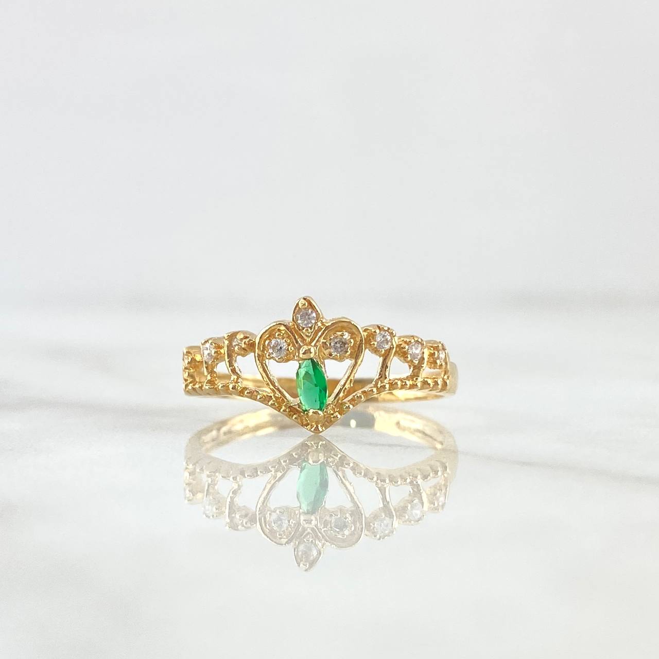 Anillo Tiara Invertida 1.65gr / T7 / Circones Blancos - Verdes Oro Amarillo 18K