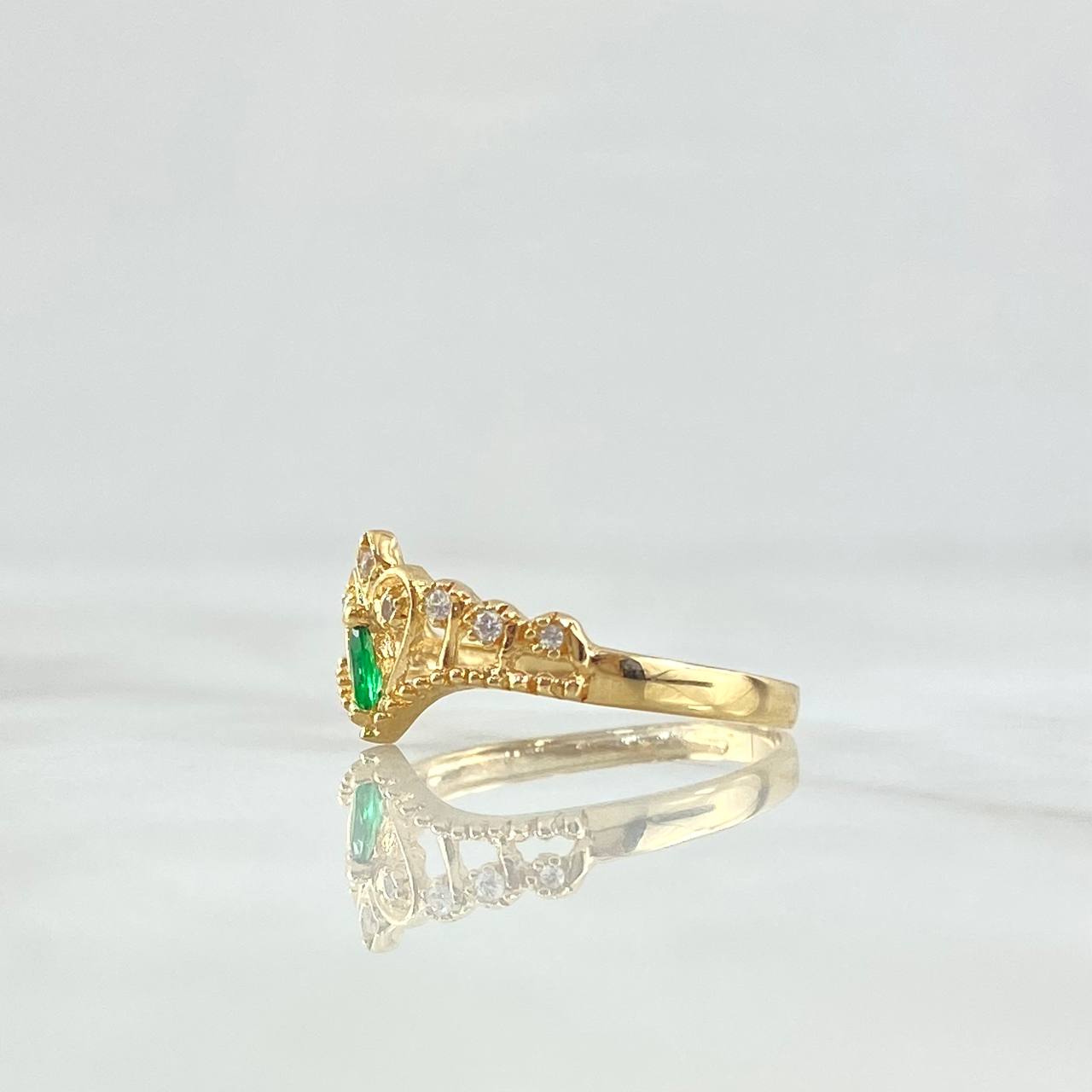 Anillo Tiara Invertida 1.65gr / T7 / Circones Blancos - Verdes Oro Amarillo 18K