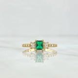 Anillo Solitario Halo Estela 2.5gr / T6 1/4 / Circones Blancos - Verde Oro Amarillo 18K