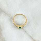 Anillo Solitario Halo Estela 2.5gr / T6 1/4 / Circones Blancos - Verde Oro Amarillo 18K