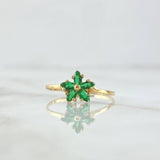 Anillo Flor Cinco Petalos 1.1gr / T7 / Circones Verdes Oro Amarillo 18K