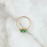 Anillo Flor Cinco Petalos 1.1gr / T7 / Circones Verdes Oro Amarillo 18K