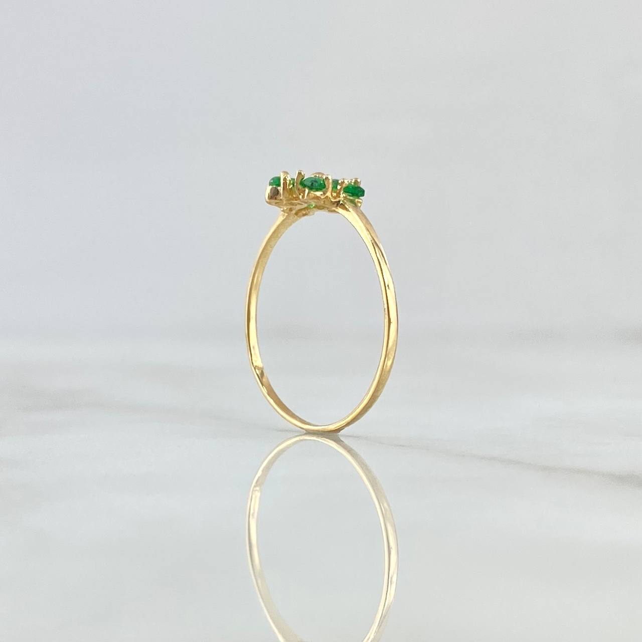 Anillo Flor Cinco Petalos 1.1gr / T7 / Circones Verdes Oro Amarillo 18K