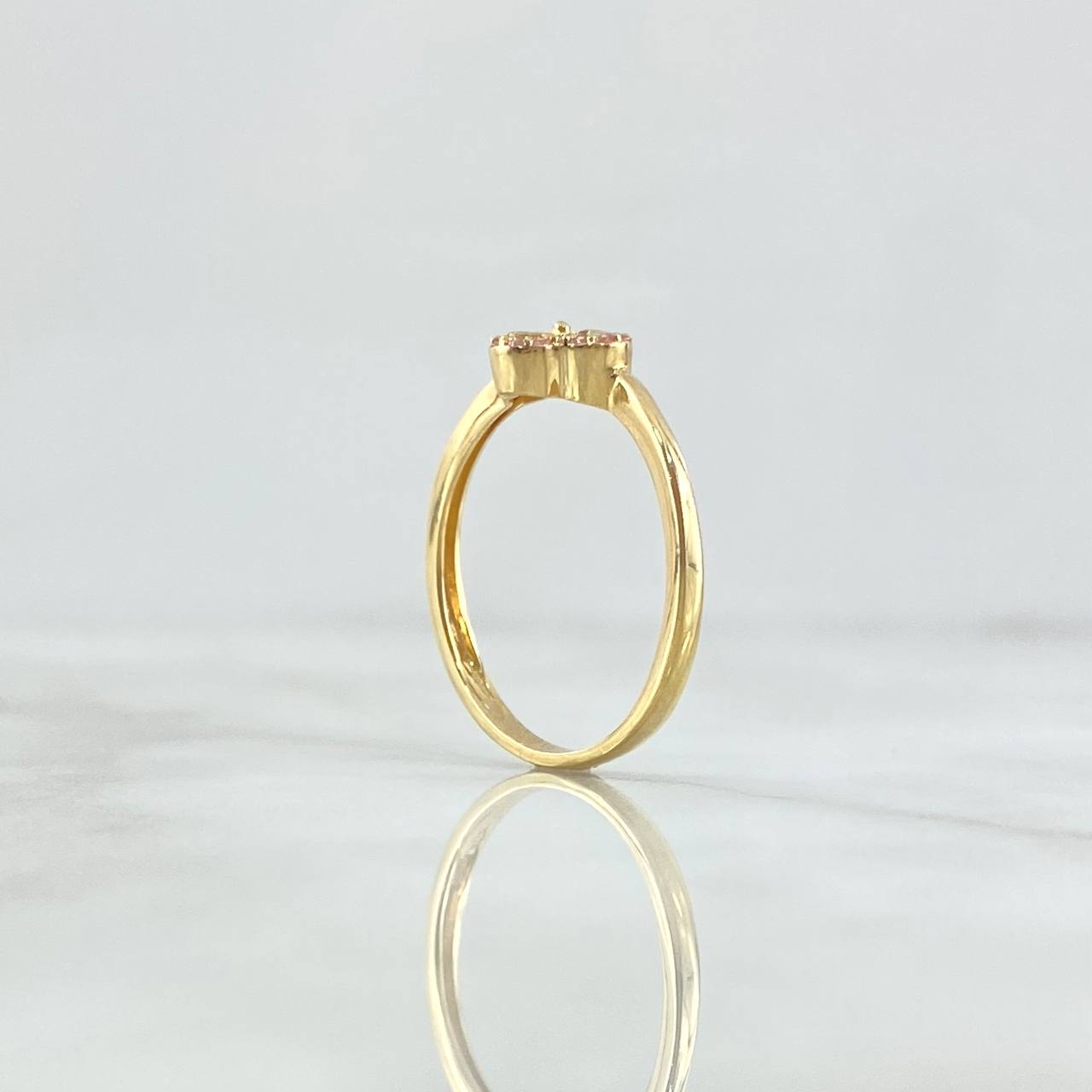 Anillo Trébol VCyA 2.25gr / T8 3/4 / 8mm Rayado - Circones Rosados Oro Amarillo 18K