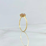 Anillo Solitario Halo Floreado 1.9gr / T6 3/4 / Circones Blancos - Fucsias Oro Amarillo 18K