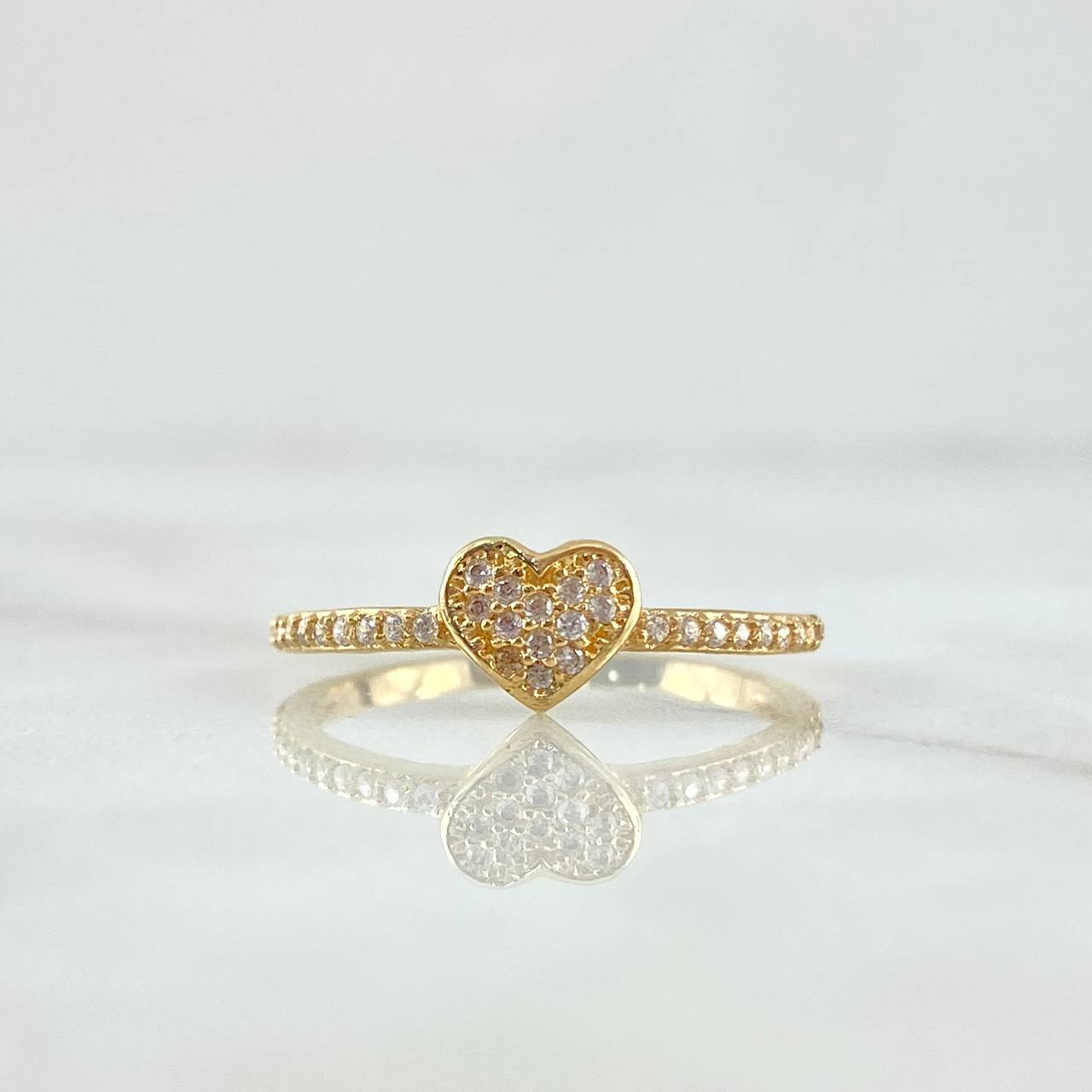 Anillo Corazón Basteado 1.7gr / T7 1/2 / Circones Blancos Oro Amarillo 18K *