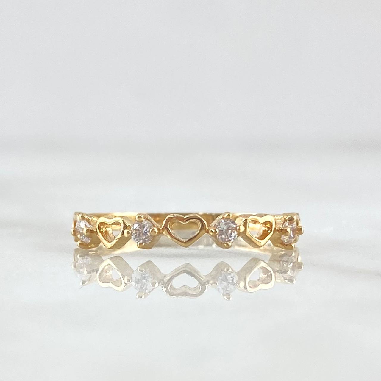 Anillo Linea de Corazones Chispas 1.2gr / T7 / Circones Blancos Oro Amarillo 18K