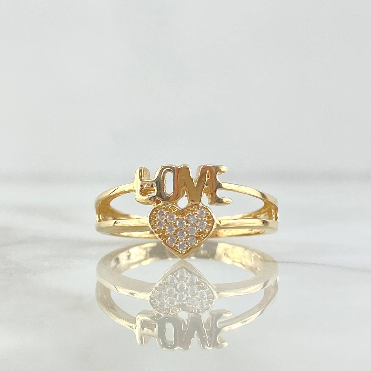 Anillo Love Corazón 3.05gr / T7 1/2 / Circones Blancos Oro Amarillo 18K