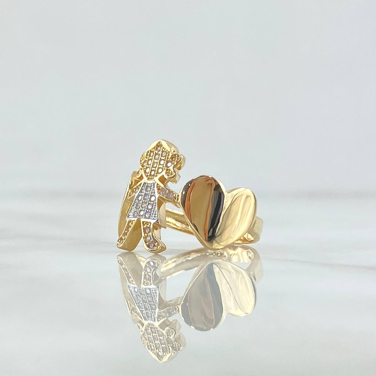 Anillo Niña Corazones 4.6gr / T5 1/2 / Circones Blancos Oro Amarillo 18K