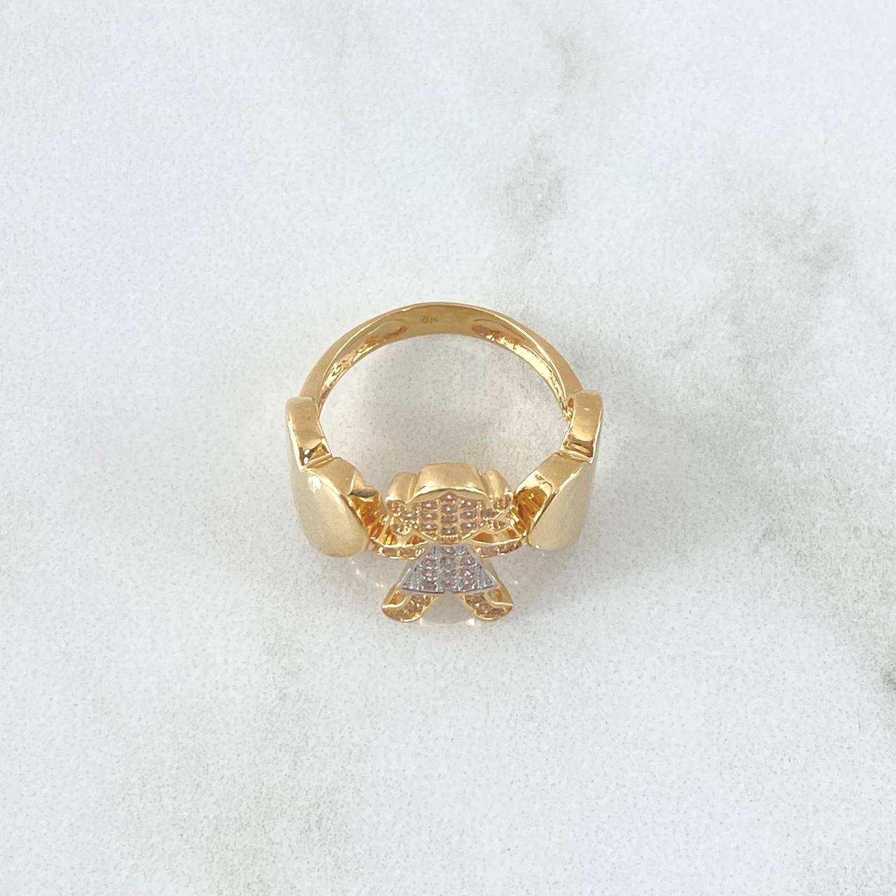 Anillo Niña Corazones 4.6gr / T5 1/2 / Circones Blancos Oro Amarillo 18K