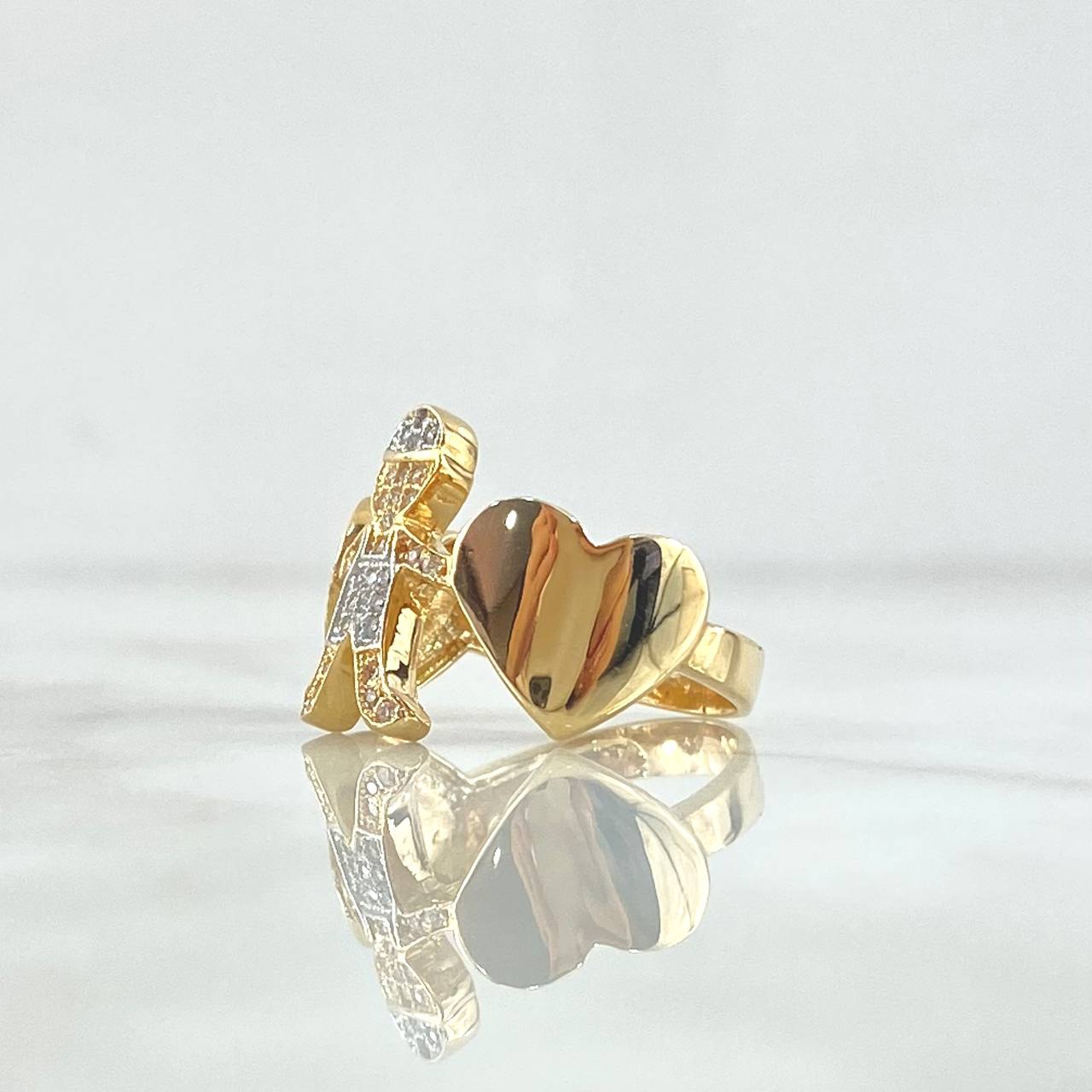 Anillo Niño Corazones 5.35gr / T6 1/4 / Circones Blancos Oro Amarillo 18K