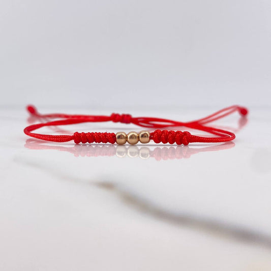 Pulsera Roja 0.15gr / 3mm Bolas Lisas Oro Rosa 18K &