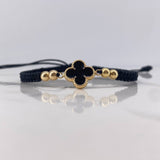 Pulsera Negra Herraje  1gr / 4mm Bolas Lisas Oro Amarillo 18K &