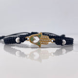 Pulsera Herraje Negra Mano Hamsa 1.25gr / Circones Blancos Verdes Oro Amarillo 18K &