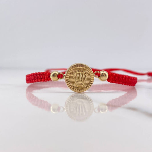 Pulsera Roja Herraje Corona RX 0.95gr / 4mm Bolas Lisas Oro Amarillo 18K &