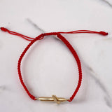 Pulsera  Roja Herraje Cruz 1.05gr / Lisa Oro Amarillo 18K &