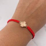 Pulsera Roja Herraje Trebol Diamantado 1.05gr / Oro Rosa 18K &