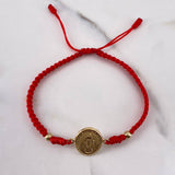 Pulsera Roja Herraje Virgen Milagrosa 1.25gr / 4mm Bolas Lisas Oro Amarillo 18K &