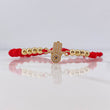 Pulsera Roja Herraje Mano Hamsa 1.75gr / 4mm Bolas Lisas Circones Blancos Oro Amarillo 18K &