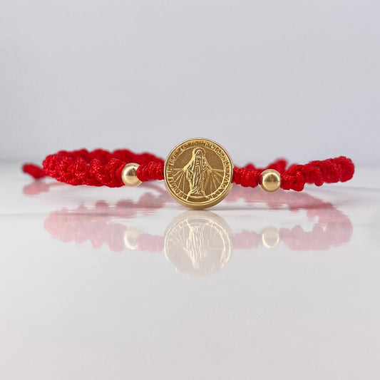 Pulsera Roja Herraje San benito 0.9gr / 4mm Bolas Lisas Oro Amarillo 18K &