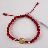 Pulsera Roja Herraje Virgen Milagrosa 0.9gr / 4mm Bolas Lisas Oro Amarillo 18K &