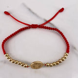 Pulsera Roja Herraje San benito 2.2gr / 4mm Bolas Lisas Oro Amarillo 18K &