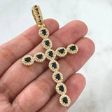 Dije Cruz Tupida 9.1gr / 7cm / Circones Blancos - Negros Oro Amarillo 18K