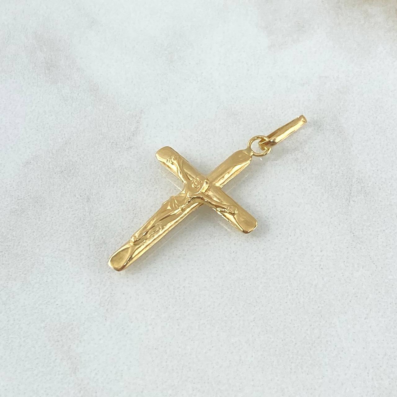 Dije Cruz Cristo 1gr / 3.5cm / Puntas Planas Lisa Oro Amarillo 18K