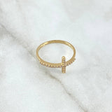 Anillo Cruz 1.25gr / T7 3/4 / Circones Blancos Oro Amarillo 18K