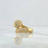 Anillo Pantera 6.65gr / T6 1/2 / Ojos Verdes Circones Blancos Oro Amarillo 18K