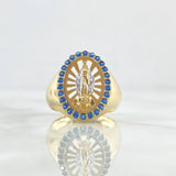 Anillo Virgen Guadalupe 6.3gr / T6 1/4 / Circones Azules Dos Oros Amarillo Blanco 18K