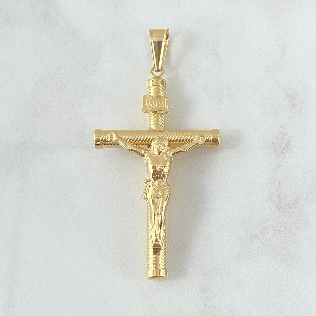 Dije Cruz Cristo 3gr / 5.6cm / Baston Rayado Oro Amarillo 18K ©