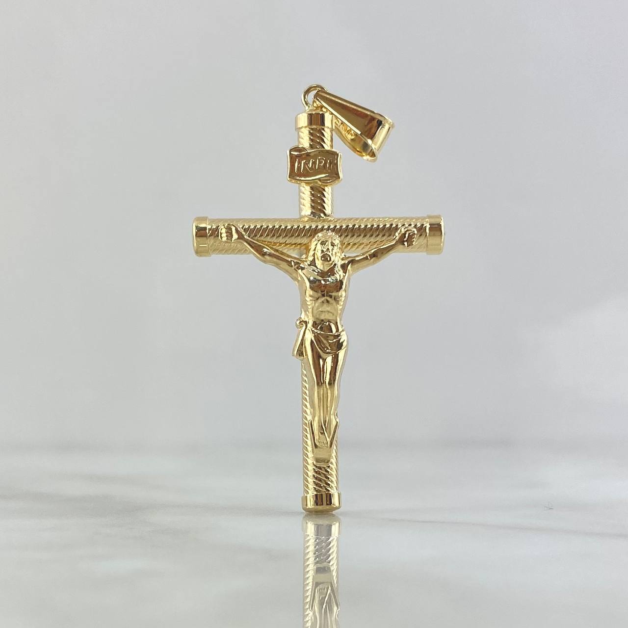 Dije Cruz Cristo 3gr / 5.6cm / Baston Rayado Oro Amarillo 18K ©