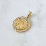 Dije Medalla San Benito 4.7gr / 3.5cm / Movil-Circones Blancos Oro Amarillo 18K