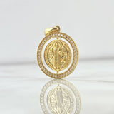 Dije Medalla San Benito 4.7gr / 3.5cm / Movil-Circones Blancos Oro Amarillo 18K