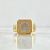 Anillo Sello Corona RX 12.15gr / T12 3/4 / Cuadro Texturizado Circones Blancos Dos Oros Amarillo Blanco 18K